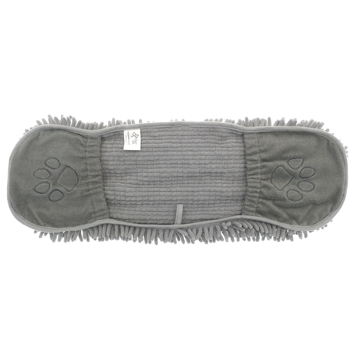 Pet drying microfibre noodle towel with glove style pockets and paw print design