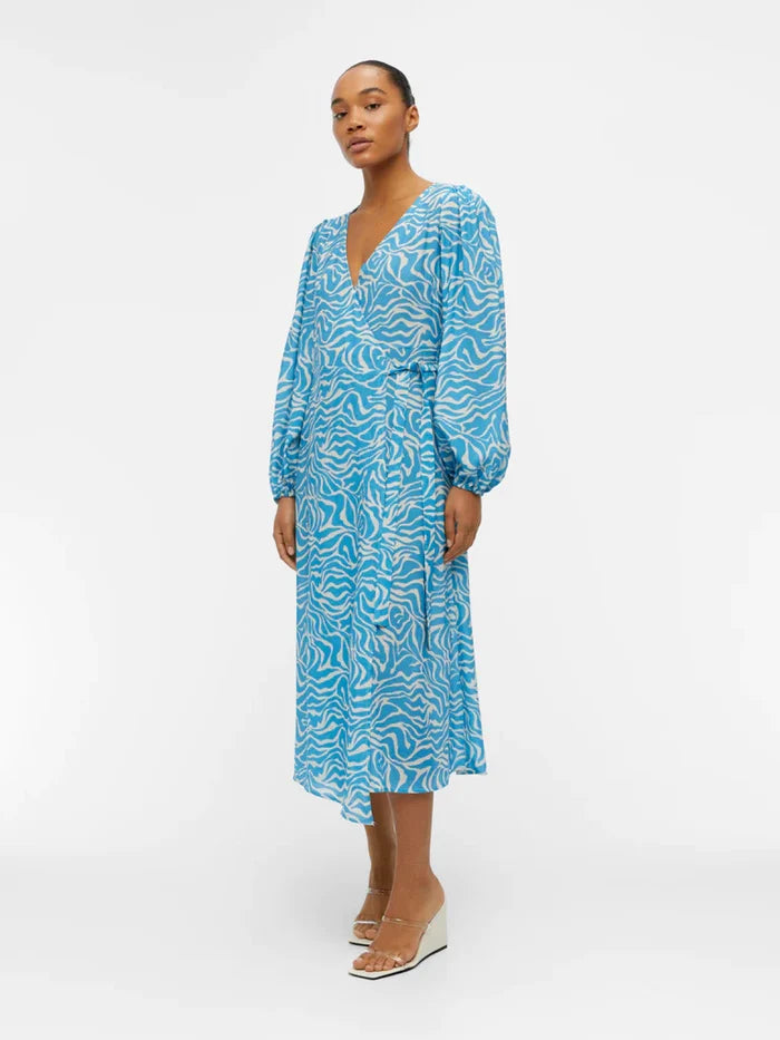 NORA L/S MIDI WRAP DRESS (BLUE)