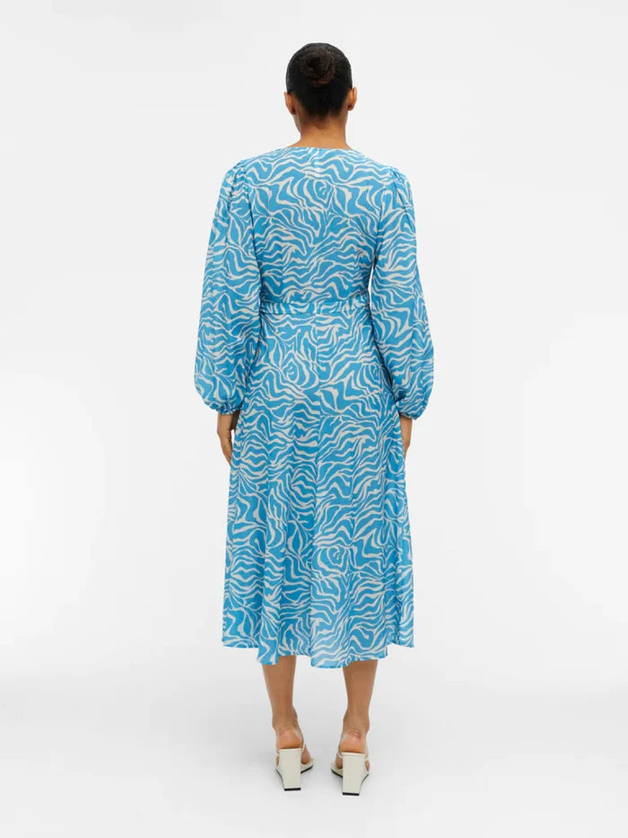 NORA L/S MIDI WRAP DRESS (BLUE)