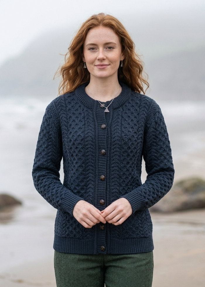 Ocean Aran Lumber Cardigan | 100% Merino Wool