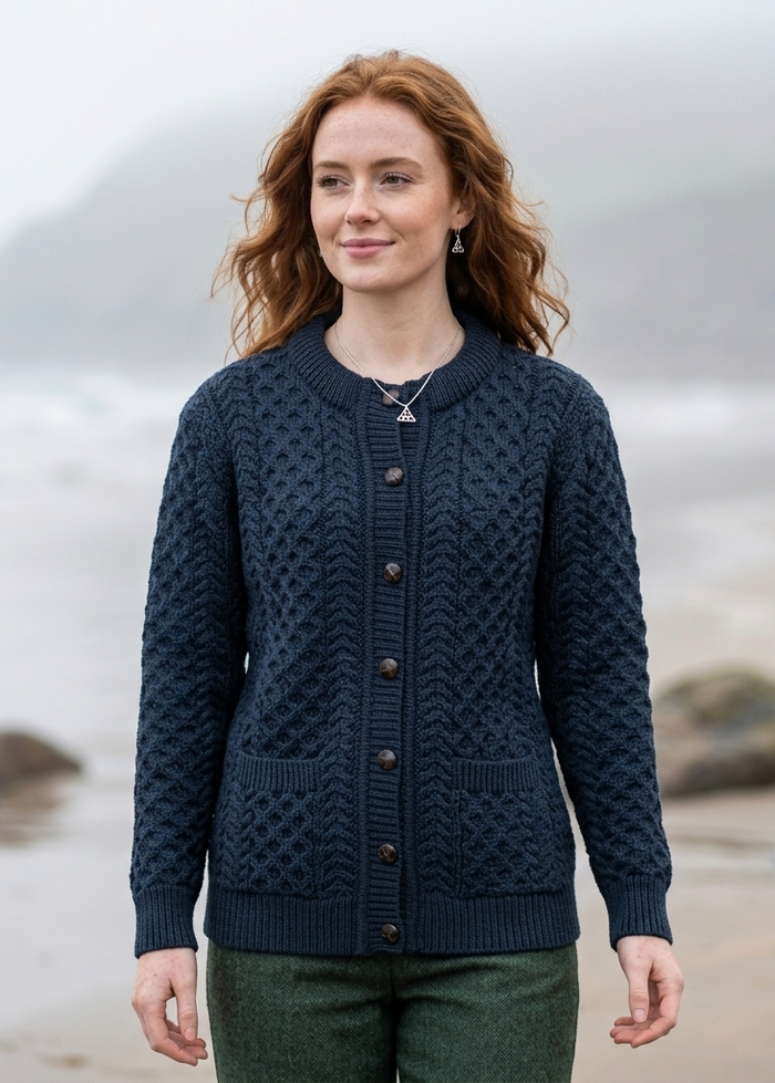 Ocean Aran Lumber Cardigan | 100% Merino Wool