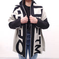 OFF-WHITE BLACK AND CREAM LOGO SCARF