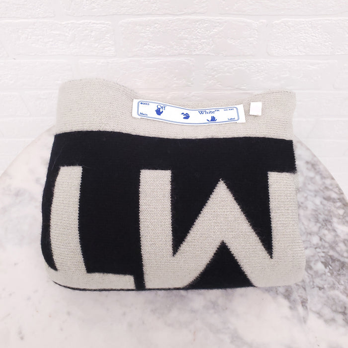OFF-WHITE BLACK AND CREAM LOGO SCARF