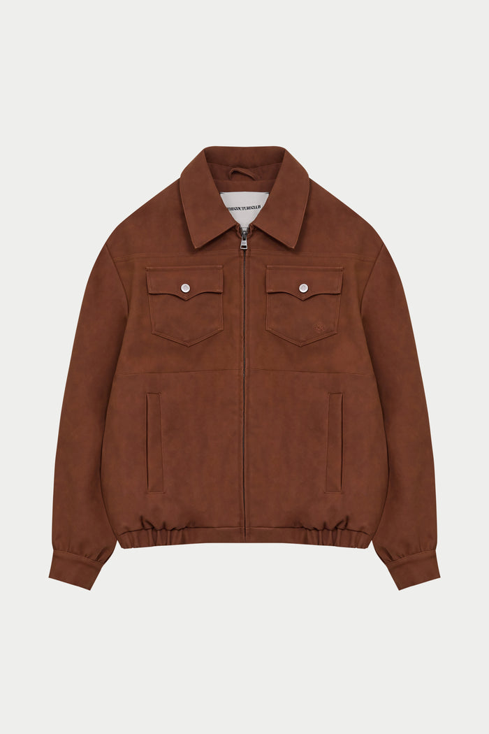 OVERSIZED FAUX SUEDE WESTERN JACKET - TAN
