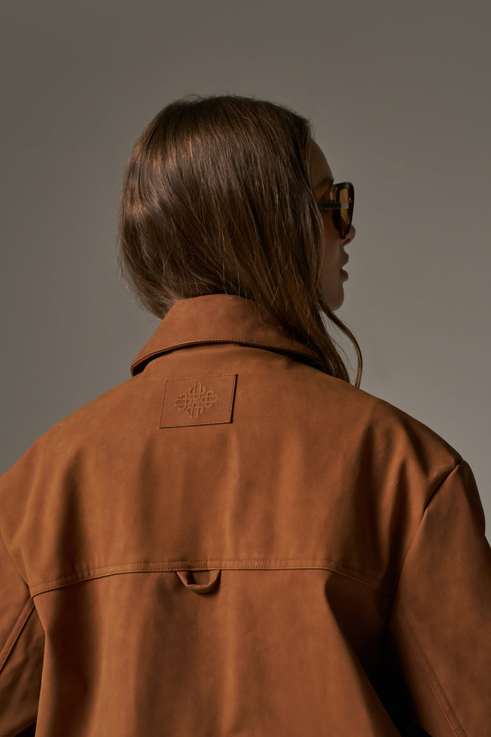 OVERSIZED FAUX SUEDE WESTERN JACKET - TAN