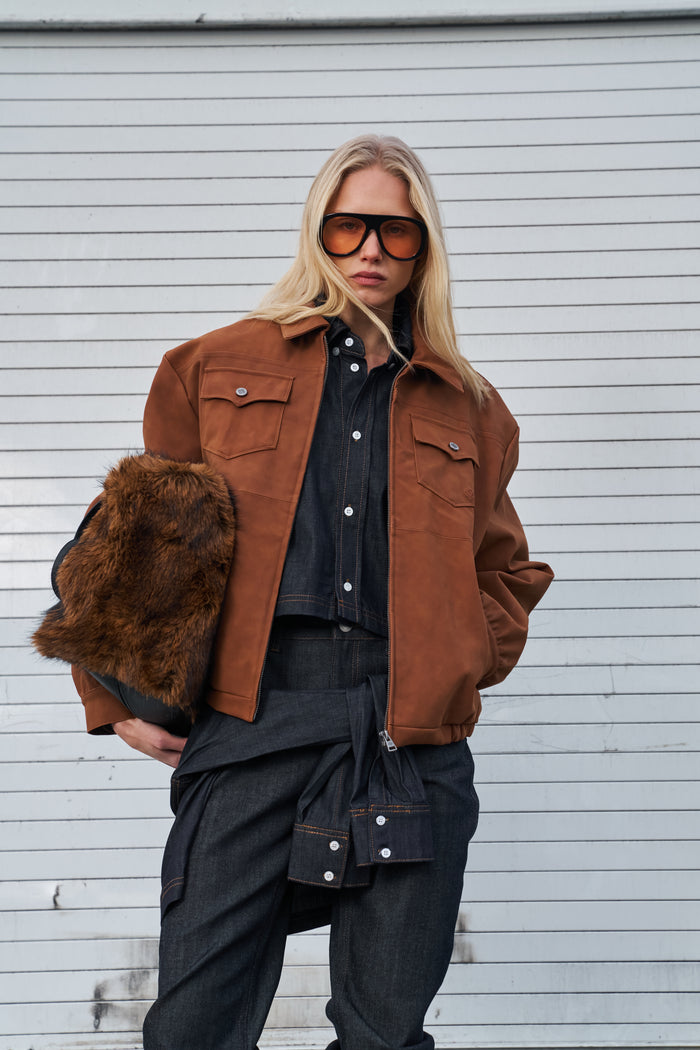 OVERSIZED FAUX SUEDE WESTERN JACKET - TAN