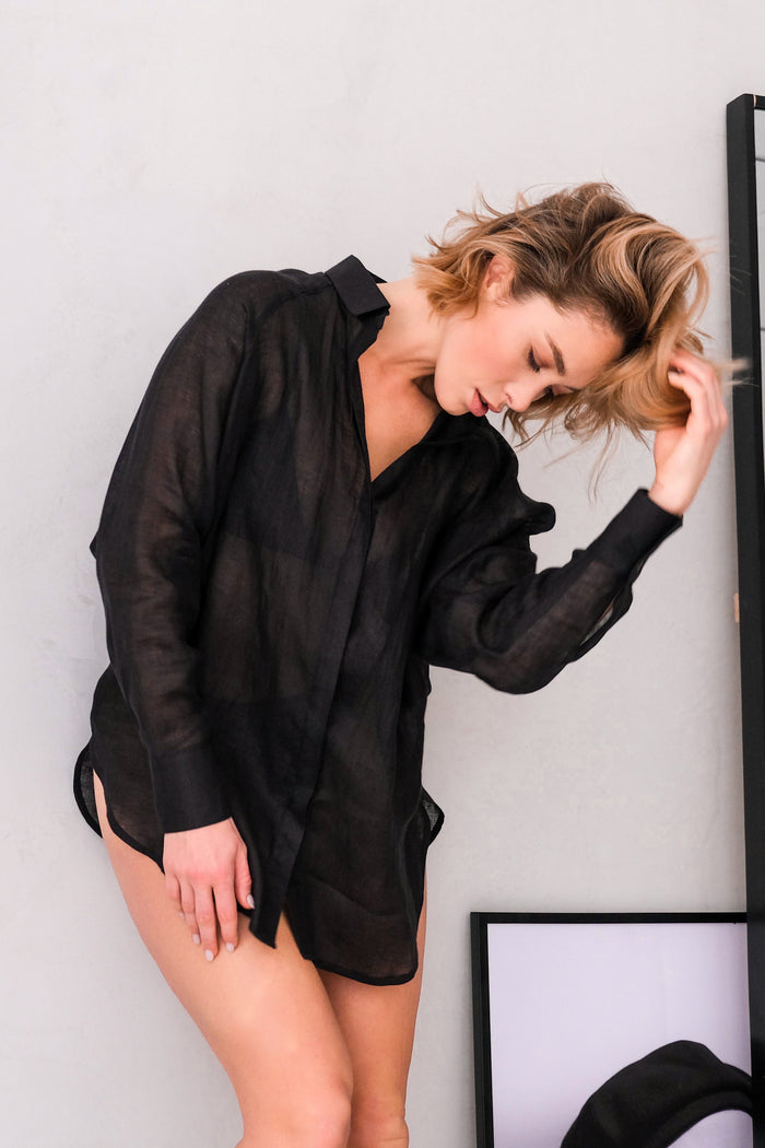 Oversized Linen Shirt CLOVER Black