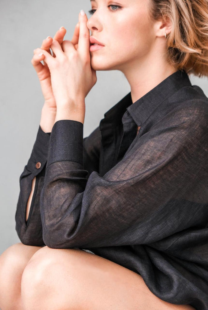 Oversized Linen Shirt CLOVER Black