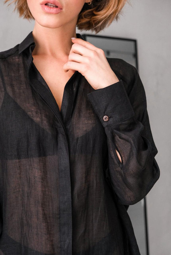 Oversized Linen Shirt CLOVER Black