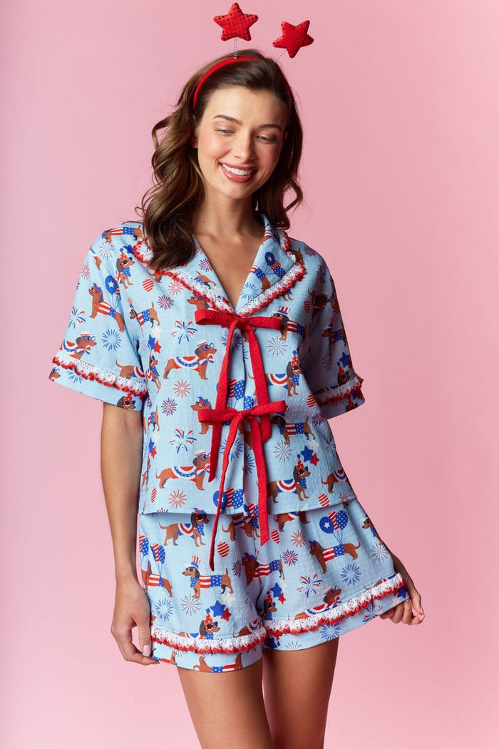 Patriotic Dachshund Print Pajama Set