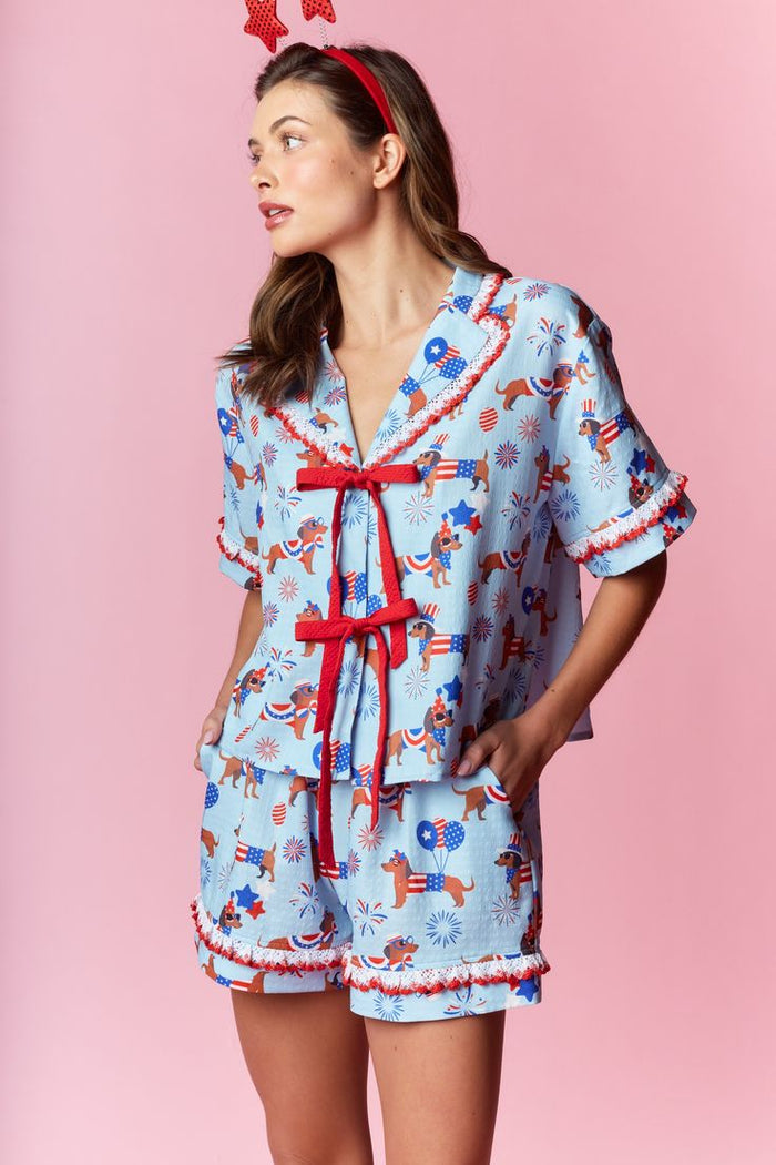 Patriotic Dachshund Print Pajama Set