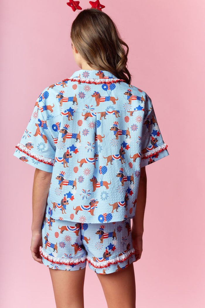 Patriotic Dachshund Print Pajama Set