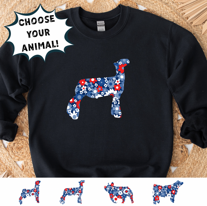 Patriotic Daisy-CHOOSE YOUR ANIMAL– Crewneck