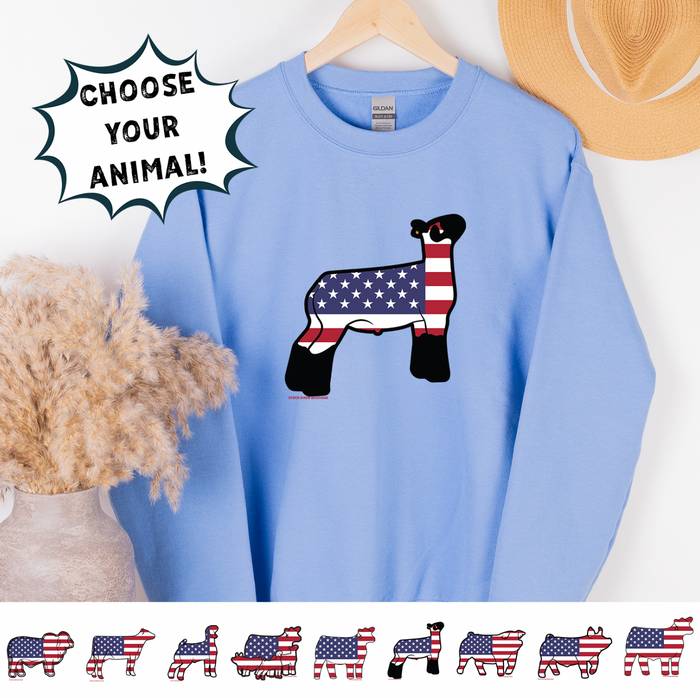 Patriotic Flag-CHOOSE YOUR ANIMAL– Crewneck