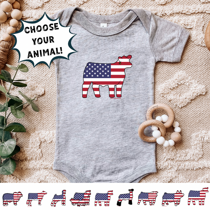 Patriotic Flag-CHOOSE YOUR ANIMAL– Infant/Toddler/Youth