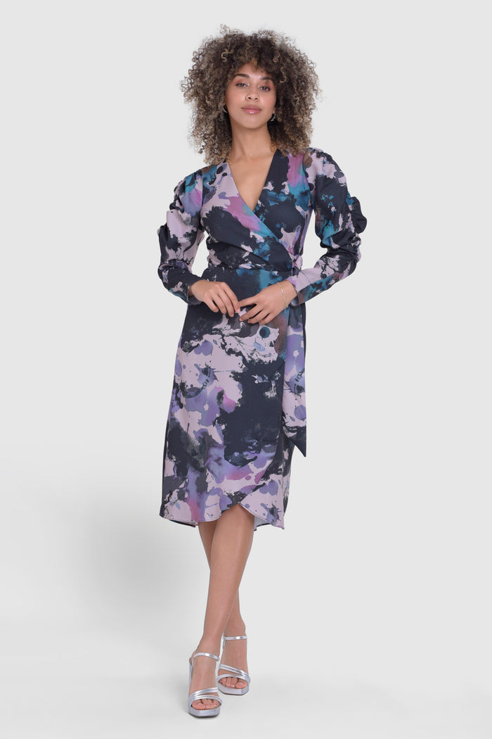 Paula Puff Sleeve Midi Dress (Black)