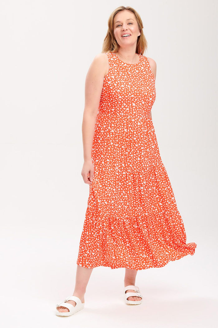 Perla Maxi Tiered Sundress- Animal Love Heart (Coral)