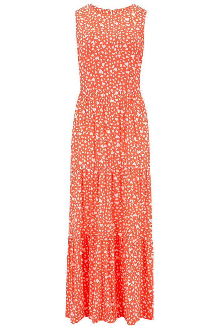 Perla Maxi Tiered Sundress- Animal Love Heart (Coral)