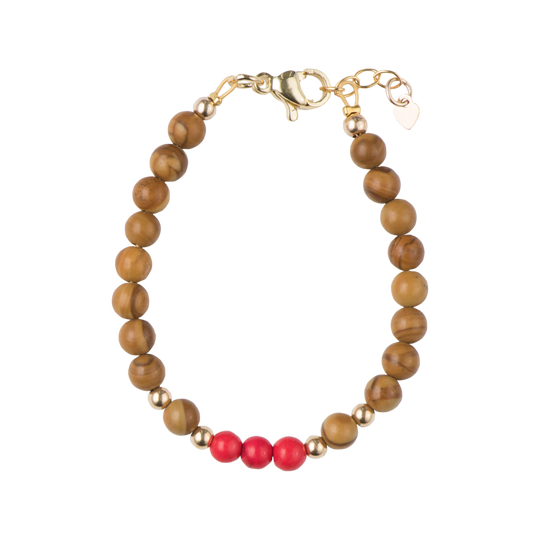 Wood Grain Stone with Red Beads / Size 3" - Newborn
