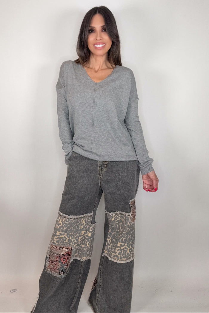 Style the Pol Black Leopard Patch Jeans exclusively at Born To Glam