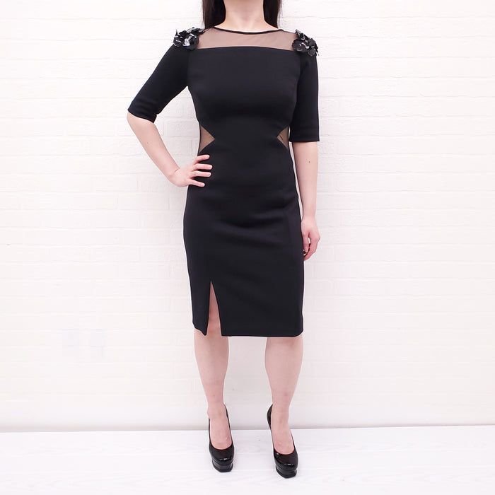 PRABAL GURUNG BLACK DRESS WITH MESH AND SEQUIN DETAIL - SIZE 6