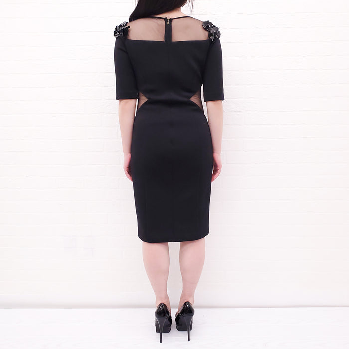 PRABAL GURUNG BLACK DRESS WITH MESH AND SEQUIN DETAIL - SIZE 6