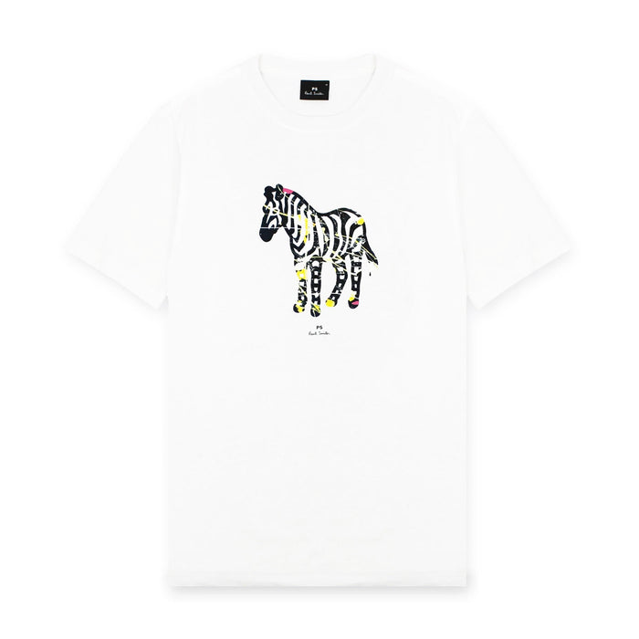 PS Paul Smith - 'Paint Splash Zebra' Print T-Shirt in White - Nigel Clare