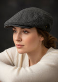Pure Wool Aran Cap | Charcoal Herringbone