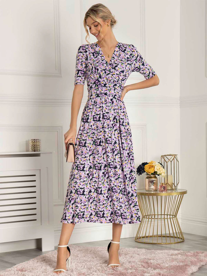 QUINNA WRAP FRONT MAXI DRESS (NAVY FLORAL)