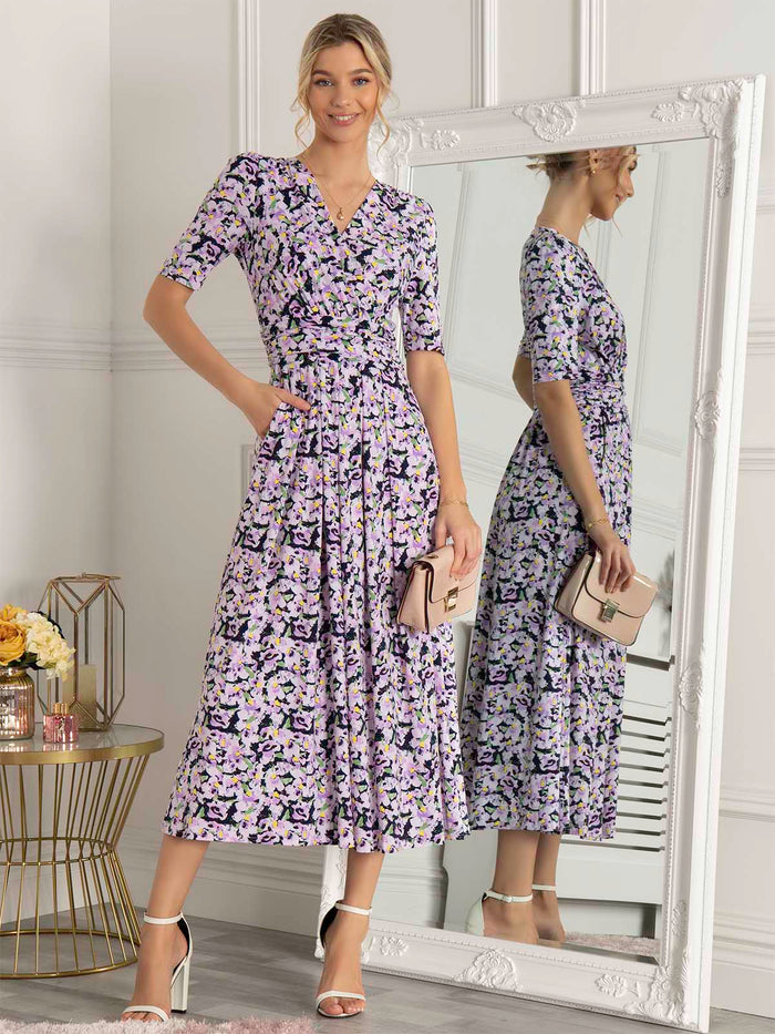 QUINNA WRAP FRONT MAXI DRESS (NAVY FLORAL)