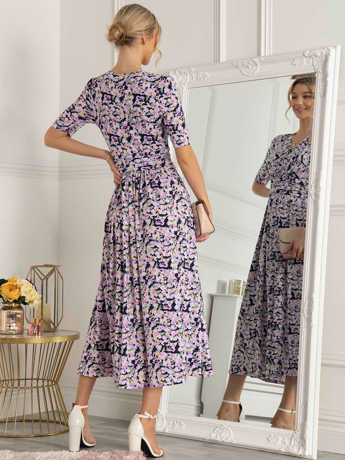 QUINNA WRAP FRONT MAXI DRESS (NAVY FLORAL)