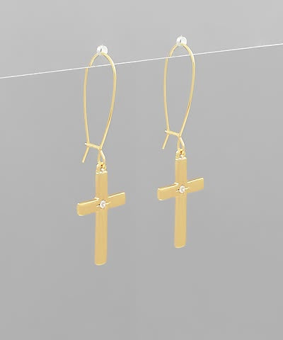 Radiant Crystal Point Cross Drop Earrings – Sleek Minimalist Dangles