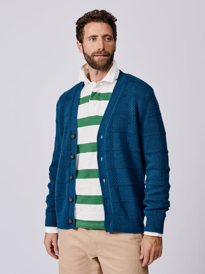Aubin Washed Indigo Rainham Cotton Stitch Detail Cardigan | Cardigan