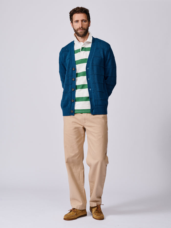 Aubin Washed Indigo Rainham Cotton Stitch Detail Cardigan | Cardigan