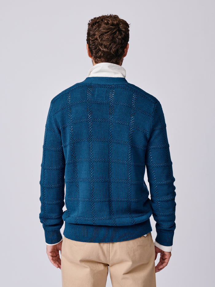 Aubin Washed Indigo Rainham Cotton Stitch Detail Cardigan | Cardigan