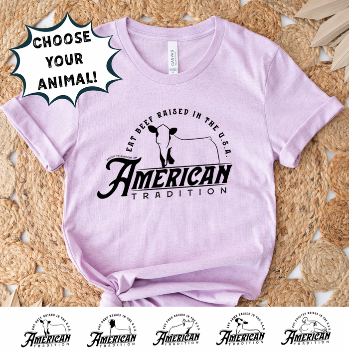 Raised in the USA-CHOOSE YOUR ANIMAL– Bella Canvas T-Shirt