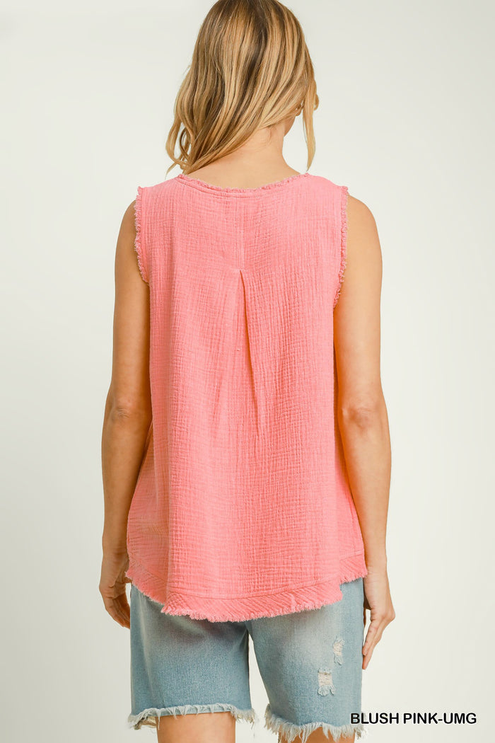 Raw Edge Cotton Gauze Tank