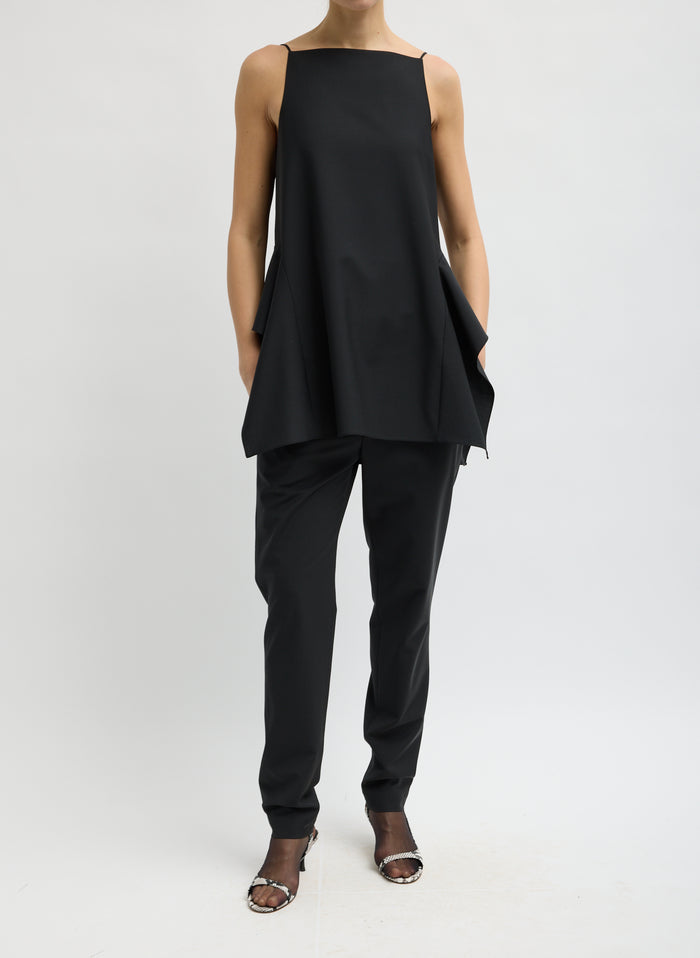 RECYCLED TROPICAL WOOL SIDE DRAPE TOP