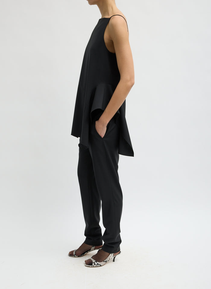 RECYCLED TROPICAL WOOL SIDE DRAPE TOP
