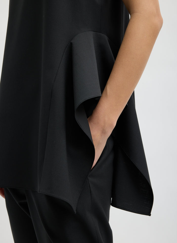 RECYCLED TROPICAL WOOL SIDE DRAPE TOP