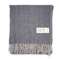Recycled Wool Herringbone Blanket with Fringe - Soft Warm Throw - DENIM - Heritage Of Scotland -
