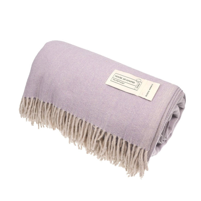 Recycled Wool Herringbone Blanket with Fringe - Soft Warm Throw - HEATHER - Heritage Of Scotland -