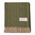 Recycled Wool Herringbone Blanket with Fringe - Soft Warm Throw - OLIVE - Heritage Of Scotland -
