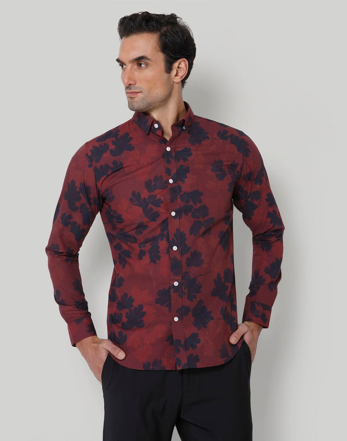 Red Floral Print Full Sleeves Shirt