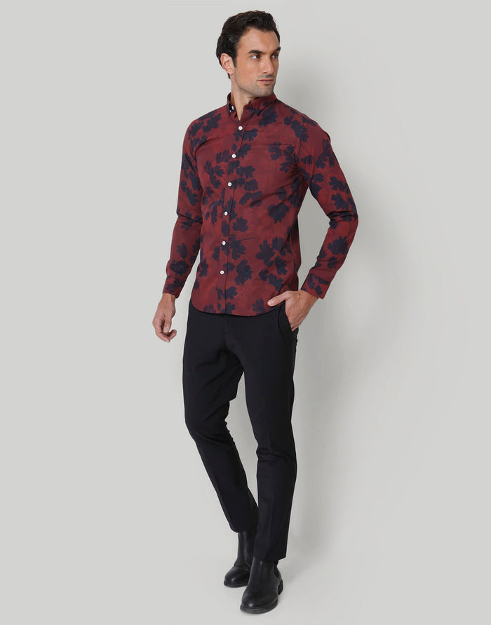 Red Floral Print Full Sleeves Shirt