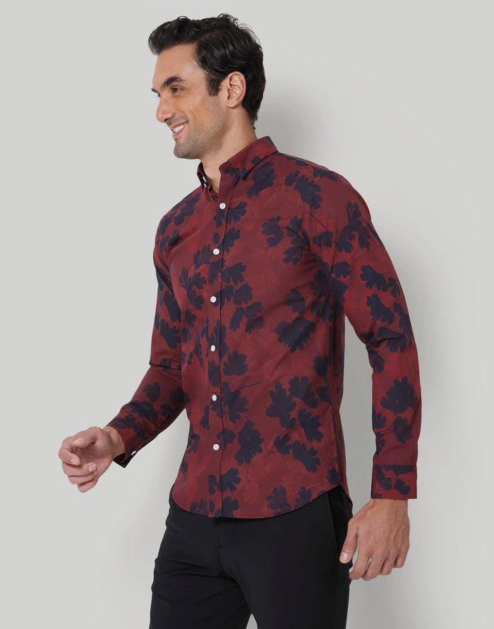 Red Floral Print Full Sleeves Shirt
