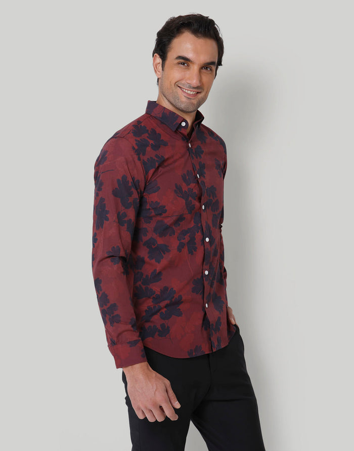 Red Floral Print Full Sleeves Shirt