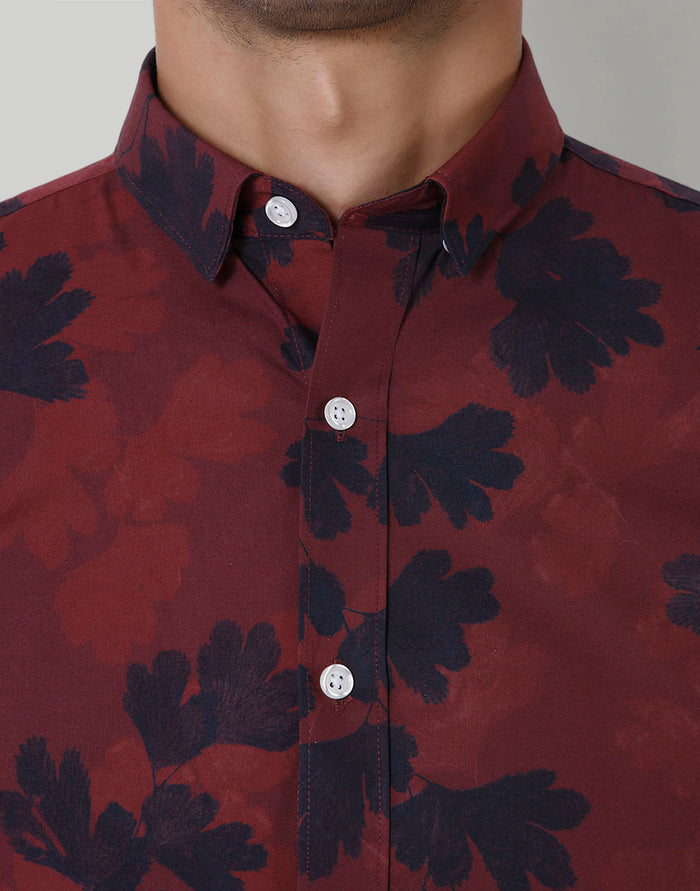 Red Floral Print Full Sleeves Shirt
