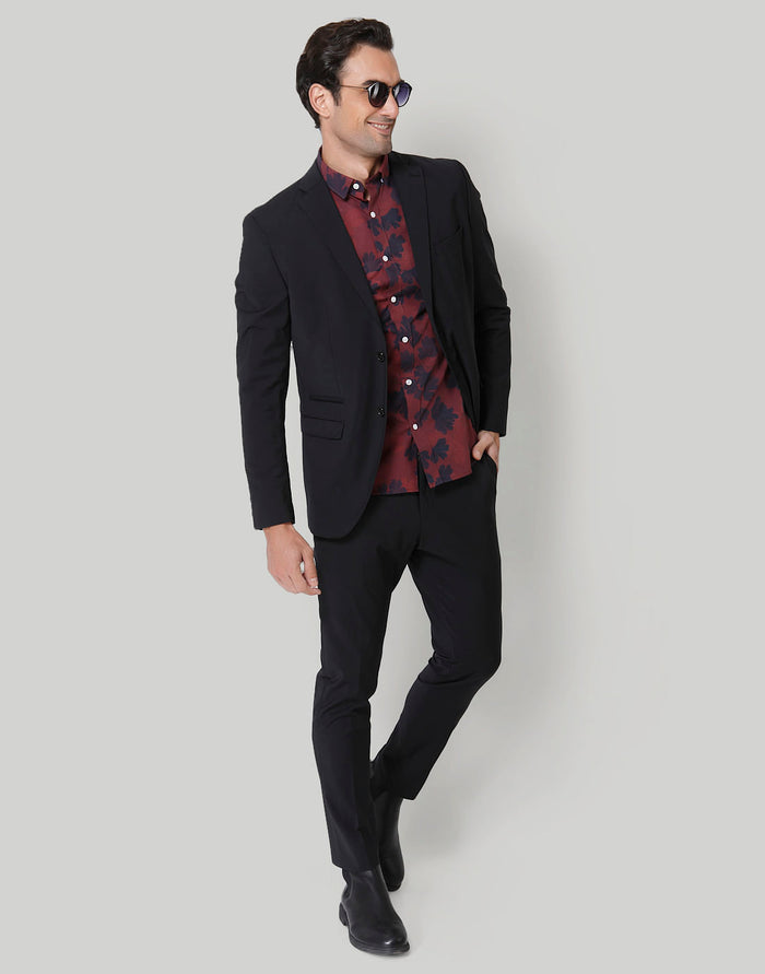 Red Floral Print Full Sleeves Shirt