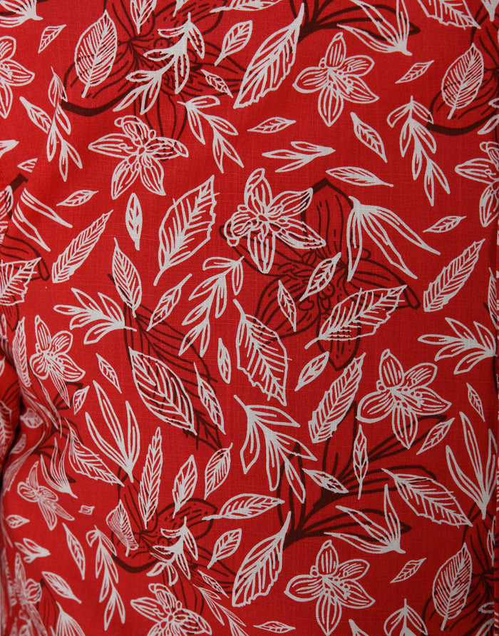 Red Floral Print Short Sleeves Shirt